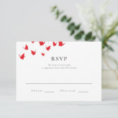Origami Paper Cranes Wedding RSVP Karte (Stehend Vorderseite)
