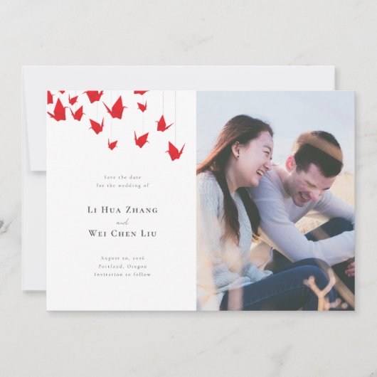 Origami Paper Cranes Wedding Save The Date (Vorderseite)