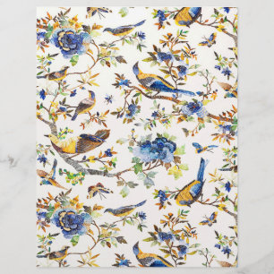 Origami-Papier für Vintage Vögel, Blau und Gold