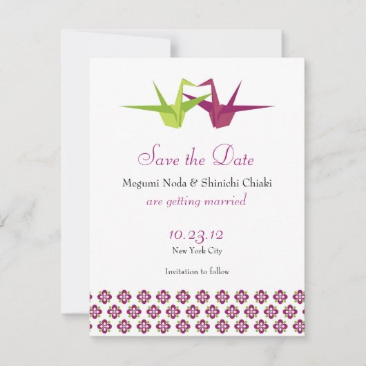 Origami Papierkranich-Hochzeit Save The Date (Vorderseite)