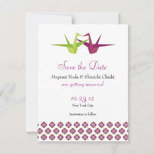 Origami Papierkranich-Hochzeit Save The Date