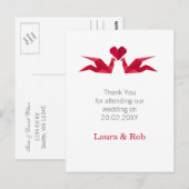 Origami rote Krane Hochzeit Danke Postkarte (Vorne/Hinten)