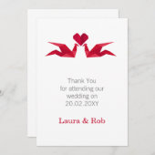 Origami rote Krane Hochzeit Dankeschön Karten (Vorne/Hinten)