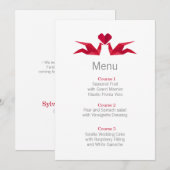 Origami Rote Krane Hochzeitskarten Menükarte (Vorne/Hinten)