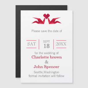 Origami-Rotkrane Save the Date Magneteinladung