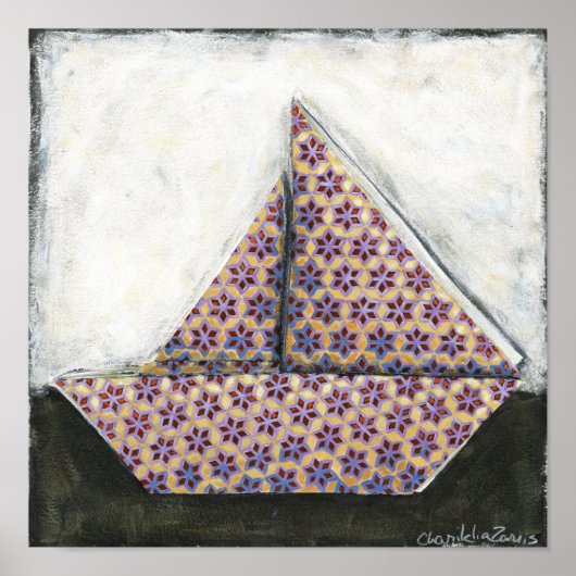 Origami Sailboat auf dem Star Design Paper Poster (Vorne)