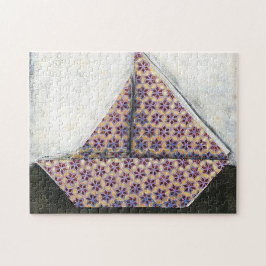 Origami Sailboat auf dem Star Design Paper Puzzle (Horizontal)