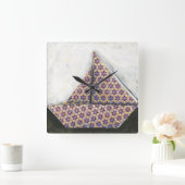Origami Sailboat auf dem Star Design Paper Quadratische Wanduhr (Zuhause)