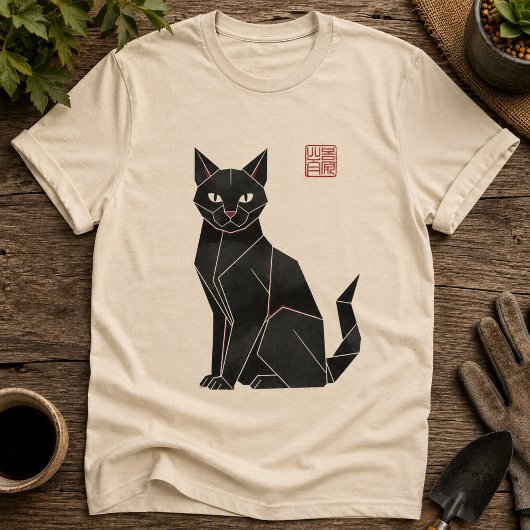 Origami Schwarze Katze T-Shirt