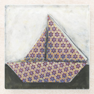 Origami Segelboot auf Stern-Entwurfs-Papier Glasuntersetzer