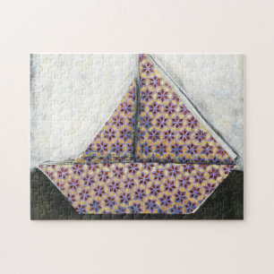 Origami Segelboot auf Stern-Entwurfs-Papier Puzzle