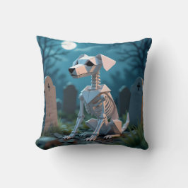 Origami Spooky Skeleton Dog Halloween Throw Pillow Kissen