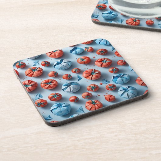 Origami Tomaten Pattern Getränkeuntersetzer (Linke Seite)