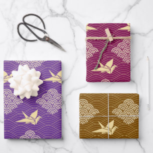Origami und Seigaiha Pattern Geschenkpapier Set