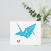 Origami-Vogel mit Herz Postkarte (Stehend Vorderseite)