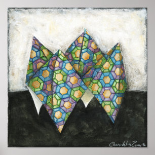 Origami Wahrsager auf geometrischem Papier Poster
