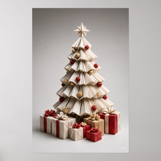 Origami-Weihnachtsbaum mit Geschenken Poster (Vorne)