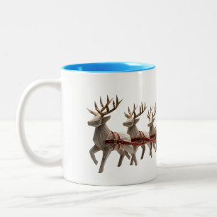Origami-Weihnachtsmann-Schlitten mit Rentier-Tasse Zweifarbige Tasse