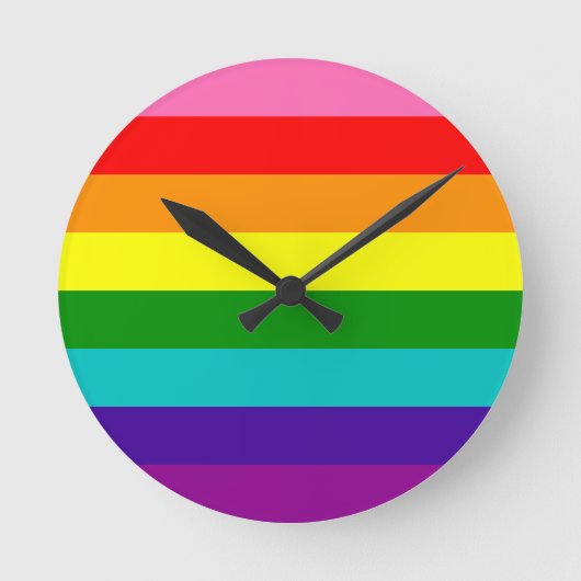 Original 8-Streifen LGBT-Gay Pride-Regenbogenflagg Runde Wanduhr (Vorderseite)