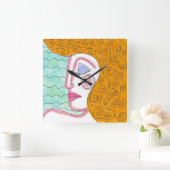 Original Abstract Painting Square Wall Clock Quadratische Wanduhr (Zuhause)
