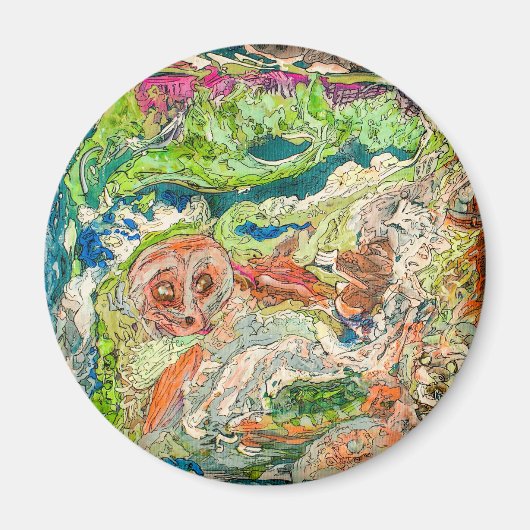 Original Abstrakt Art Figural Green Round Magnet (Vorne)