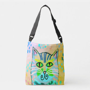 Original Abstrakte Katzenmalerei auf Tote Tasche