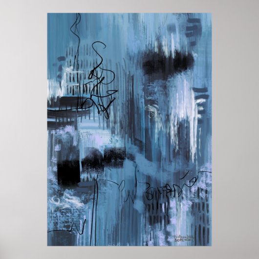 Original abstrakte Malerei drucken Blau Schwarz Poster (Vorne)