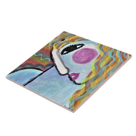 Original Abstrakte Malerei einer Frau Fliese (Seite)