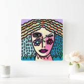 Original Abstrakte Malerei einer Frau Quadratische Wanduhr (Zuhause)