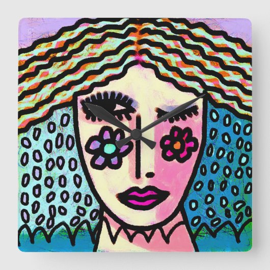 Original Abstrakte Malerei einer Frau Quadratische Wanduhr (Vorderseite)