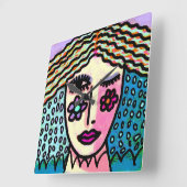 Original Abstrakte Malerei einer Frau Quadratische Wanduhr (Winkel)