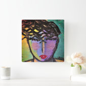 Original Abstrakte Malerei Quadratische Wanduhr (Zuhause)