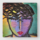 Original Abstrakte Malerei Quadratische Wanduhr (Vorderseite)