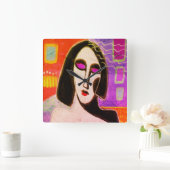 Original Abstrakte Malerei Quadratische Wanduhr (Zuhause)