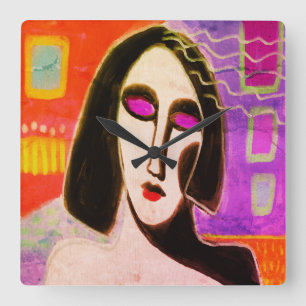 Original Abstrakte Malerei Quadratische Wanduhr