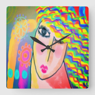 Original Abstrakte Malerei Quadratische Wanduhr