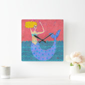 Original Abstrakte Mermaid-Kunst Quadratische Wanduhr (Zuhause)