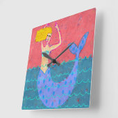 Original Abstrakte Mermaid-Kunst Quadratische Wanduhr (Winkel)