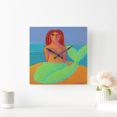 Original Abstrakte Mermaid-Runde-Uhr Quadratische Wanduhr (Zuhause)
