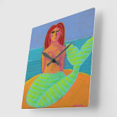 Original Abstrakte Mermaid-Runde-Uhr Quadratische Wanduhr (Winkel)