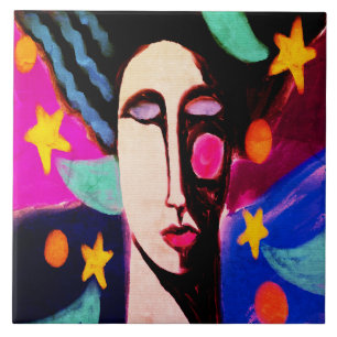 Original Abstraktes digitales Gemälde einer Frau Fliese