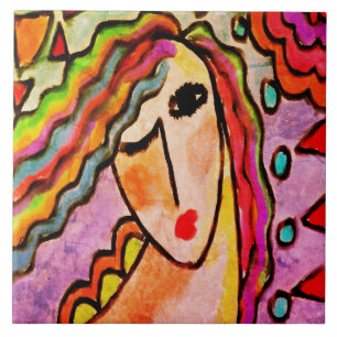 Original Abstraktes digitales Gemälde einer Frau Fliese