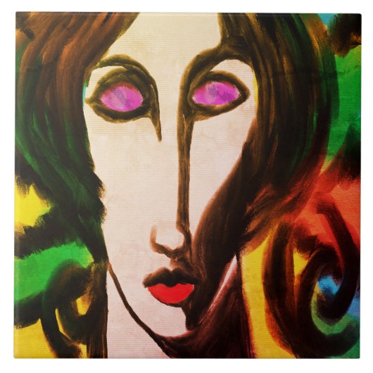 Original Abstraktes digitales Portrait einer Frau Fliese (Vorderseite)