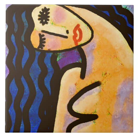 Original Abstraktes digitales Portrait einer Frau Fliese (Vorderseite)