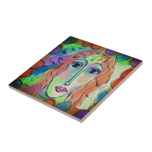 Original Abstraktes digitales Portrait einer Frau Fliese (Seite)