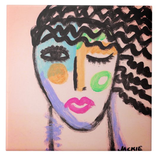 Original Abstraktes Portrait einer Frau Fliese (Vorderseite)