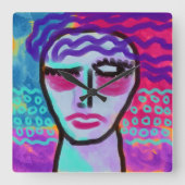 Original Abstraktes Portrait einer Frau Quadratische Wanduhr (Vorderseite)