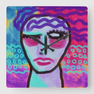 Original Abstraktes Portrait einer Frau Quadratische Wanduhr