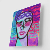 Original Abstraktes Portrait einer Frau Quadratische Wanduhr (Winkel)