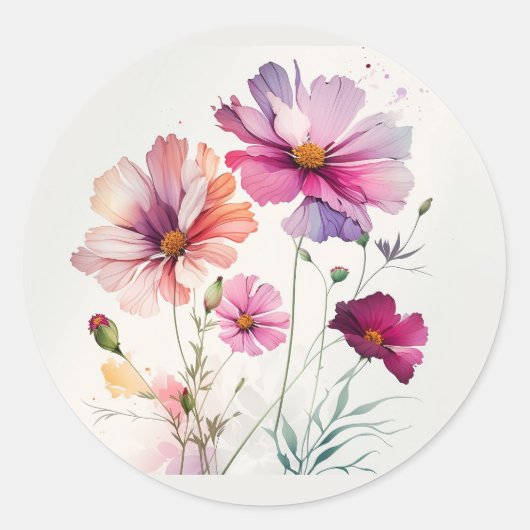 Original Aquarell-Garten-Blume Kosmos Runder Aufkleber (Vorderseite)